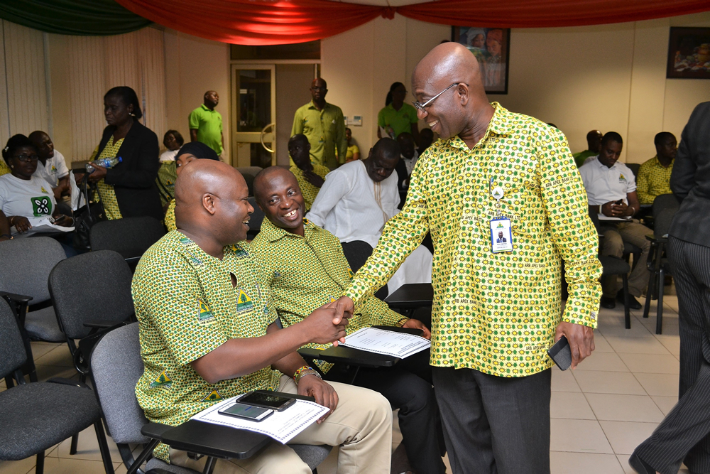 The Managing Director Kojo Mattah sharing pleasantaries with Lawyer Curtis Brantuo and the DMD Alex Awuah